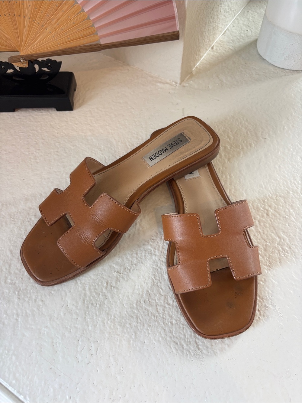 Steve Madden Cognac Brown Leather Sandals